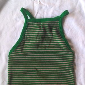 Zara Green and Pink Striped Body Suit